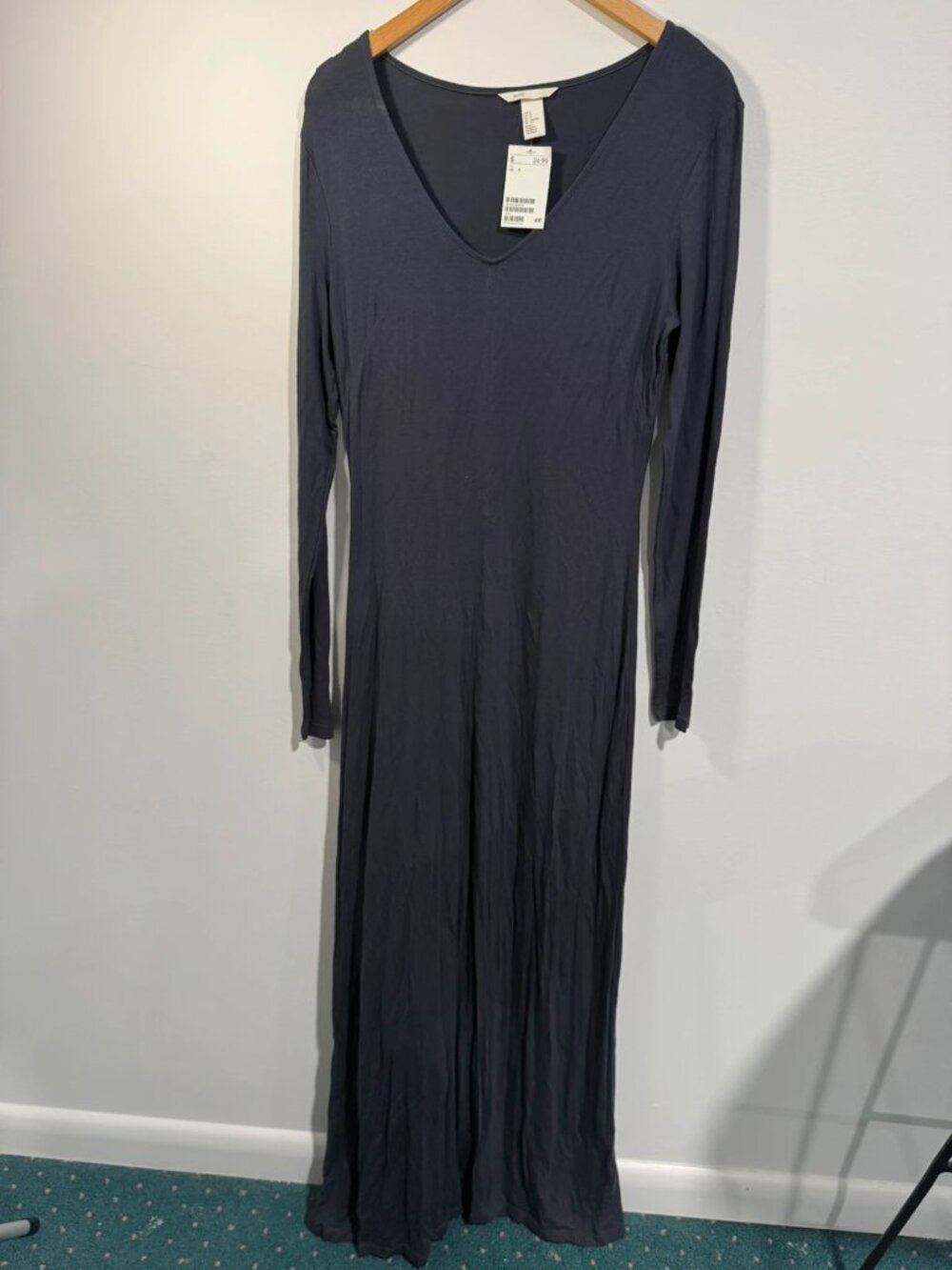 H&M Long Dress Cotton Scoop Neck Size S Navy Long Sleeve